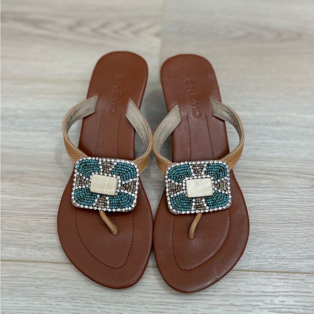Skemo Banks Beaded Wooden Wedge Sandals Size 8